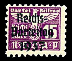 Nazi Party Dues  "NSDAP" 1937  15 Marks Party Congress